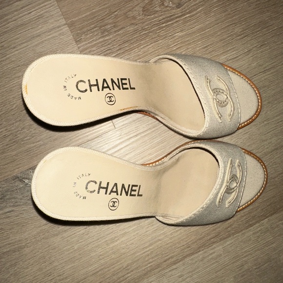New Chanel 2010 Natural Canvas CC Logo Slide Wedge Sandals Size 36 - Picture 5 of 14